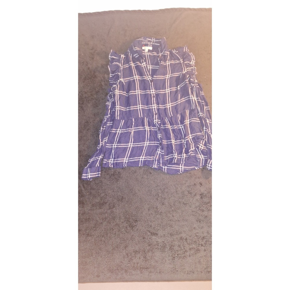 dizzy lissy Women S Blue White Plaid Square Neck Ruffle Short Sleeve Blouse
